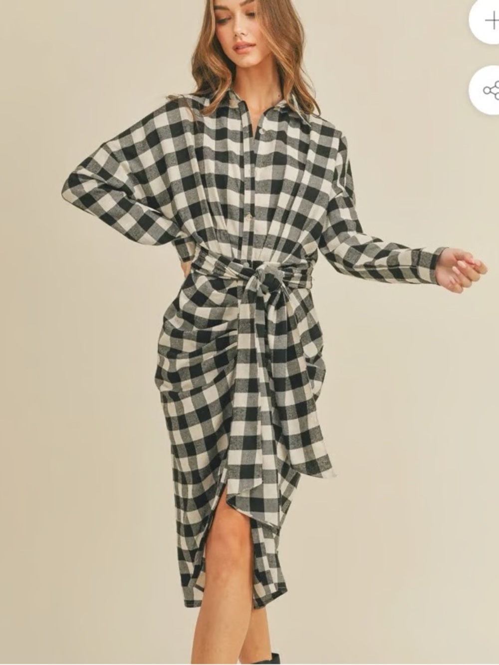Mable flannel buffalo button down tie front preppy grunge shirt midi dress